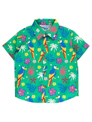RUGGEDBUTTS® Baby/Toddler Boys Button Down Shirt with Button Tabs - Parrot Palms, 5