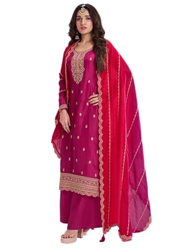 ArtZiya Fashion Indian Style Straight Kurti Palazzo Vichitra Fabric With Embroidered Fancy Look Casual Wear For Women-69451 (US, Numeric, 38, Regular, Regular, Choice-1)