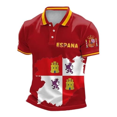 Spain Jersey Mens Quick Dry Polo Shirt Spain National Team Style Breathable Athletic Golf Tops Lightweight Short Sleeve Shirt for Summer World Soccer Cup 2026 for World Soccer Fans Tops