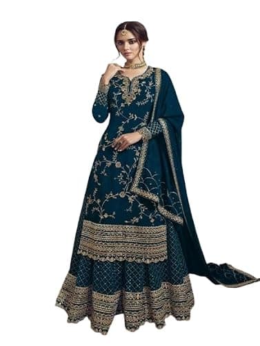 Jevious Traditional Georgette Indian/Pakistani Palazzo Style Partywear Wedding Salwar Kameez Suit for Women With Dupatta