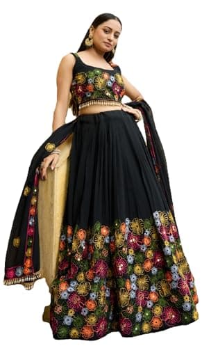 Shriva Fashion Women's ready-to-wear lehenga choli set for traditional wedding Navratri with embroidery (0329) (Black, 44)