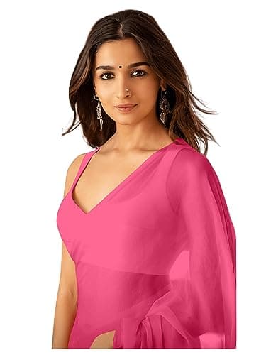 Sidhidata Women's Plain Pure Georgette Saree With Unstitched Blouse Piece (Rocky Aur Rani Ki Prem Kahani Alia Bhatt Saree) (Baby Pink)