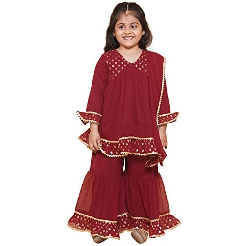 AJ DEZINES Girls Indian Ethnic Wear Salwar Kameez For Kids|Girls Punjabi Suit|Kids Sharara Set For Girls|Indian Dress-RED-32