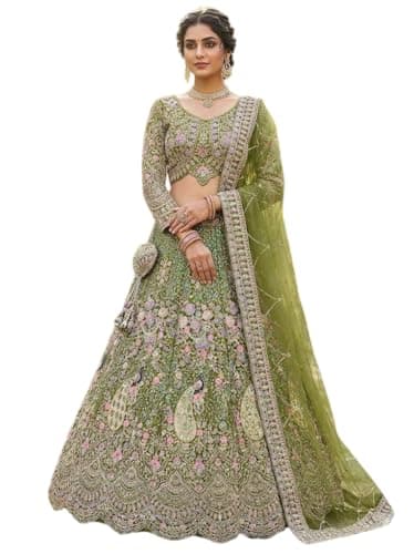 RIVETTHREAD Luxury Designer Butterfly Net Lehenga Choli Set & Coding Sequin Work (G, 38)