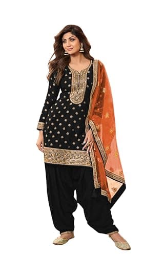 FABMIAMI Indian women's Ready to Wear plus size festival Party wear Patiyala Salwar Kameez Dress Salwar Suit FM-58 (US, Numeric, 46, Regular, Regular, Black)