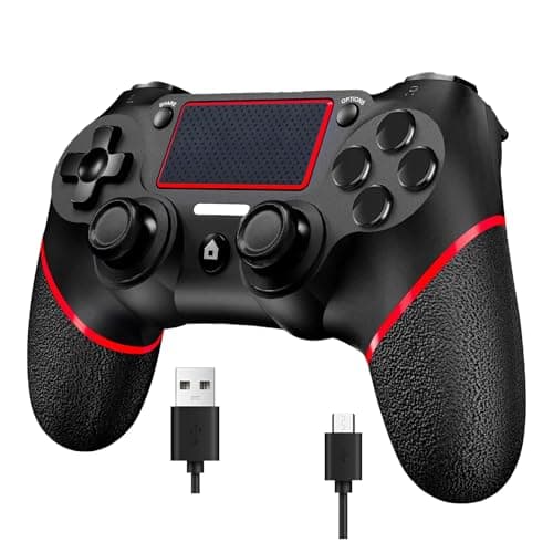 Wireless Controller for Ps4 Controller Compatible with PS4/Slim/Pro/Windows PC,with Touchpad/Vib-ration/Built-in Speaker&3.5mm Headphone Jack/Six-axis Motion Control/USB-C Charging Cable (BLACK RED)