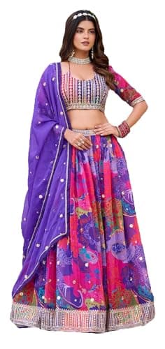 STELLACOUTURE Ready to Wear Lehenga Choli Set for Women, Designer Indian Traditional Wedding Navratri Party 2994-O (Purple, 38)