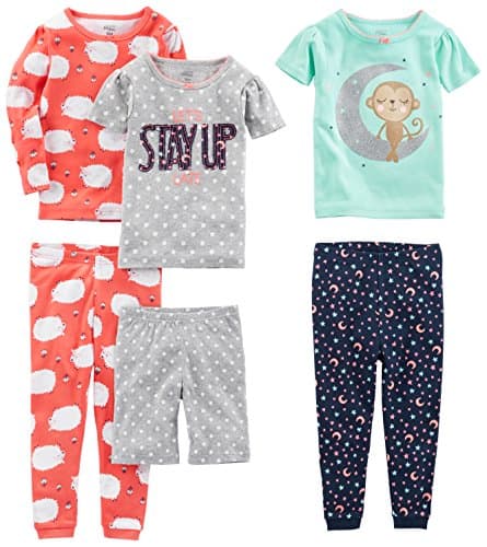 Simple Joys by Carter's Baby 6-piece Snug Fit Cotton Pajama Set, Sheep/Dot/Monkey, 12 Months