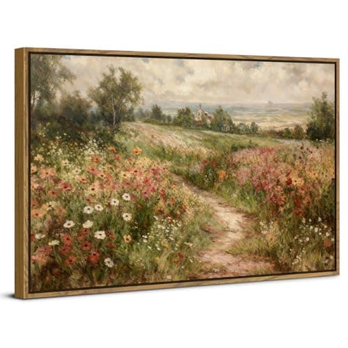 Vintage Abstract Canvas Wall Art Framed Cottagecore Nature Landscape Wildflower Prints Farmhouse Country Flower Picture Wall Decor Modern Artwork for Living Room Bedroom Bathroom Home Decoration 12x16
