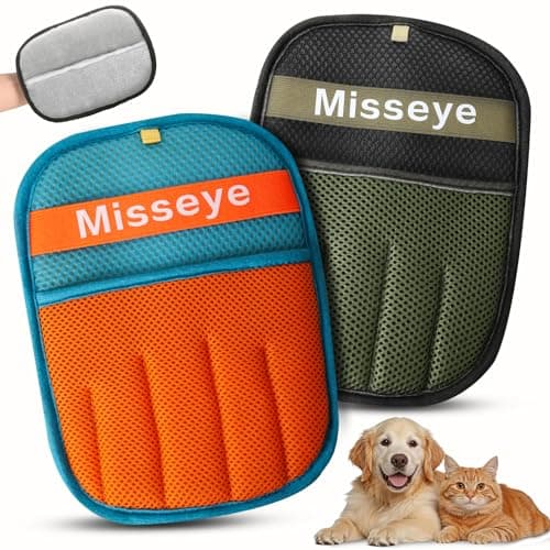 Misseye 2026 Upgraded Reusable Electrostatic Pet Hair Glove,2 Pack Pet Hair Removal Glove for Dogs & Cats,Magic Brush Pet Hair Remover Tool for Clothing, Couch, Carpet, Car Seats