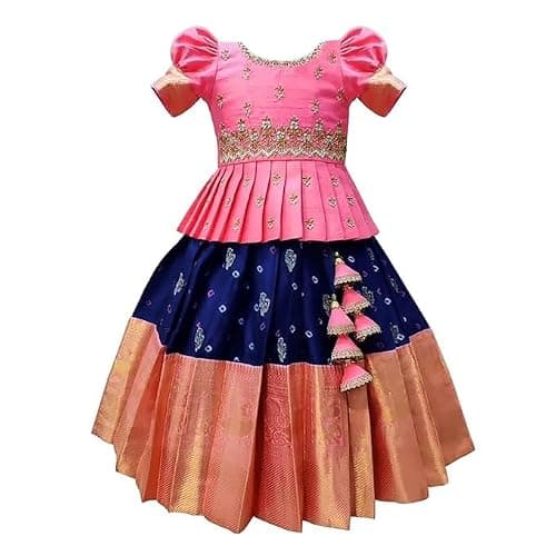 Generic Girls Embroidered Indian Lehenga Choli Dress Set, Purple color lehenga choli for girls, designer chaniya choli, ghagra choli in silk for baby, 2T, Purple/Pink