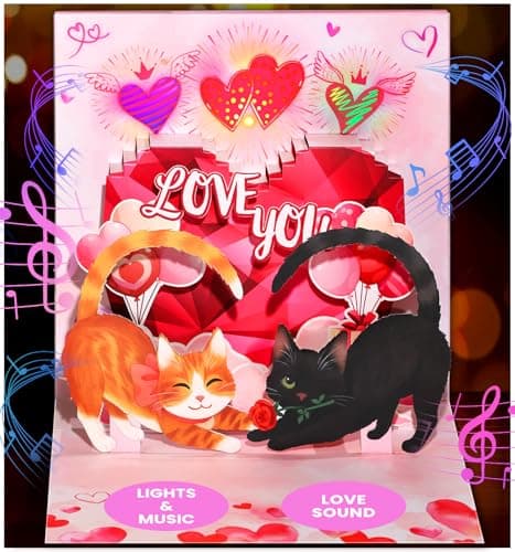 Coralogo Musical Anniversary Cards for Wife - Meow-gical Singing Pop Up Anniversary Cards for Wife from Husband, Romantic Gift, Her Birthday Mother's Day Wedding Day