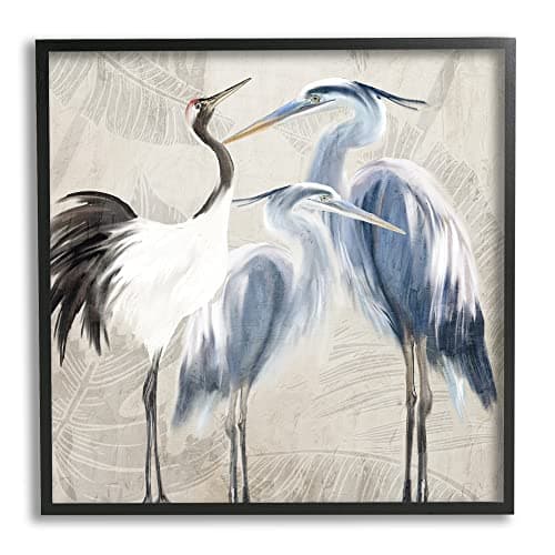 Leaf Patterned Crane Heron Bir... x 17 Inch Framed Giclée Print