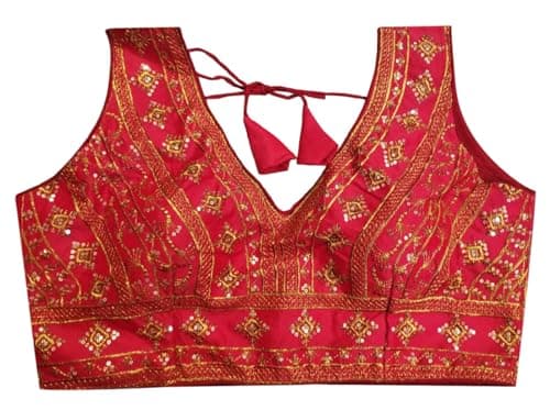 IMTRA FASHION Indian Readymade Tussar Silk Saree Blouse for Women Crop Top Choli-Red-34