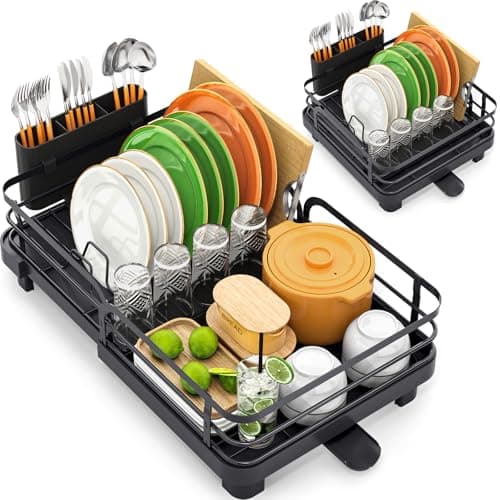 TOOLF Dish Drying Rack, Expand..., 13.7“-20.5”L x 12.8“W, Black