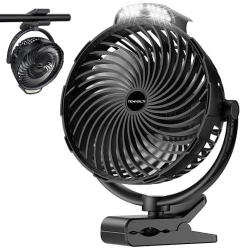 8" Tenvolti Clip-On Rechargeable Fan w/ LED Light $16