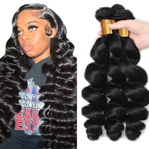 #1B Natural Black Bundles Human Hair Loose Deep Wave Bundles 12 14 16 Inch Human Hair Weave 3 Bundle Unprocessed Brazilian Virgin Hair Loose Wave Human Hair Extensions 50 Grams/Bundle