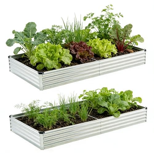 Foxlang 8x4x1ft(2 PCS) Galvanized Raised Garden Bed,Outdoor Planter Box Metal Patio Kit Planting Bed for Vegetables Flowers Herb,Silver $38.99