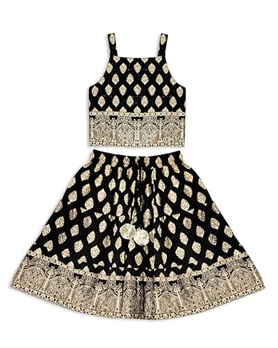 Chandrakala Kids Lehenga Choli Set for Girls Black Foil Print,6-18 Months (KL120BLA1)