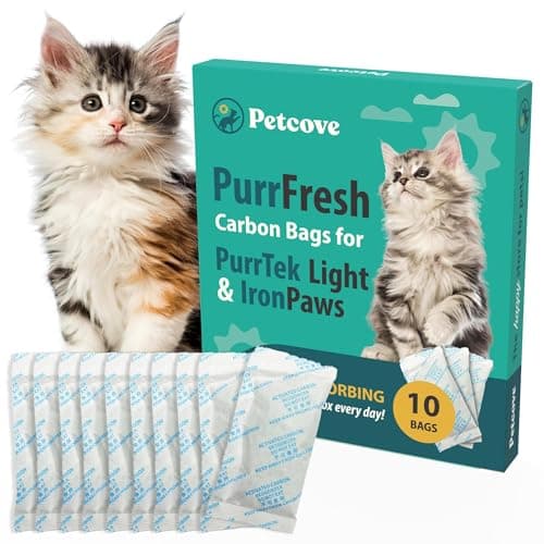 PetCove Activated Charcoal Odor Absorber – PurrTek Light & IronPaws Cat Litter Box Replacement Filters – Universal Fit for Hooded & Self-Cleaning Systems, Ammonia Locking Pods – 10 Pack