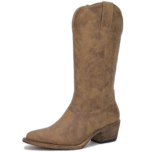 Globalwin Women's Camel Tan Cowboy Boots for $22 + free shipping w/ Prime