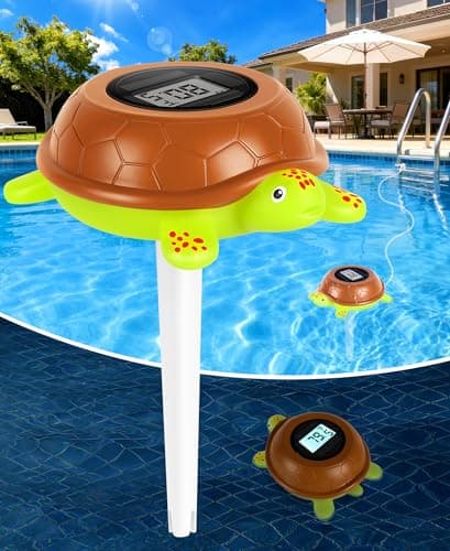 LuxBlue Turtle Floating Solar Pool Thermometer with String & Backlit Screen