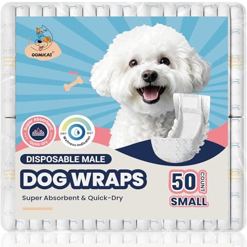OOMICAT Male Dog Diapers Disposable, Small 50 Ct, Quick Dry Puppy Diapers Male with Leak-Proof Design, Comfortable Belly Bands for Male Dogs, Fit for Teddy, Beagle, Dachshund