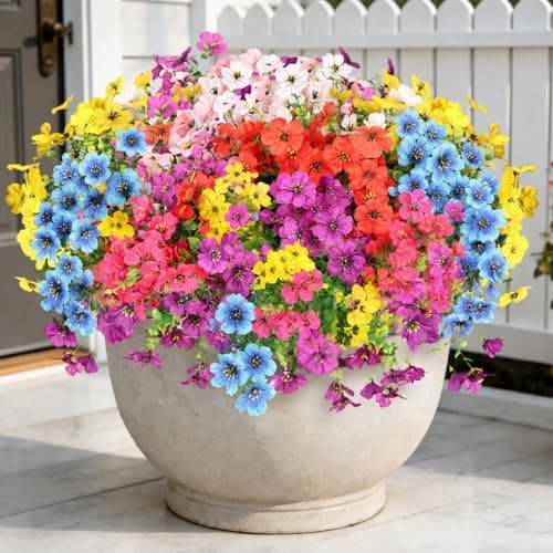 ICEROYCE Artificial Flowers for Outdoors, 16 Bundles UV Resistant Fake Outdoor Flowers, Realistic Spring Decor for Planters, Porch, Home and Garden Decoration (Mixed Colors)