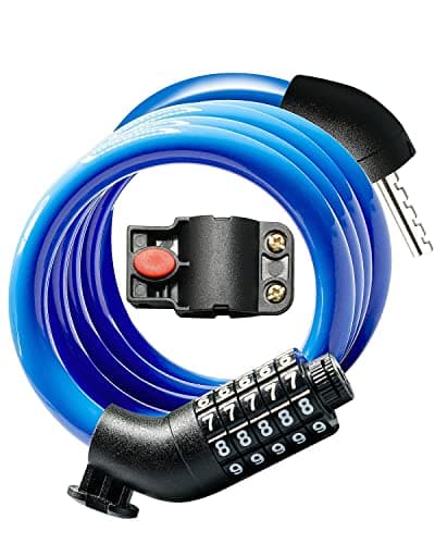 KEYSTP 5-Digit Bike Lock Cable, Heavy Duty Resettable Combination Bicycle Lock, Anti-Theft with Mounting Bracket, Waterproof Steel Cable for Scooters, E-Bikes, Outdoor Use, Blue