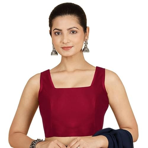 Chandrakala Sleeveless Stretchable Blouses for Women Sarees with Back Side Elastic, Readymade Crop top Choli Maroon,Small (B221MAR2)