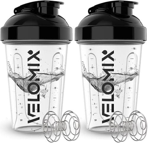 VELOMIX 2 Pack 20oz Protein Shaker Bottle for Protein Mixes, Clear Prime