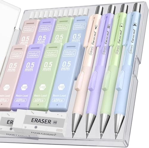 Four Candies Cute Mechanical Pencil Set with Case, 4PCS 0.5mm Pastel Fast Click Aesthetic Mechanical Pencils $4.99