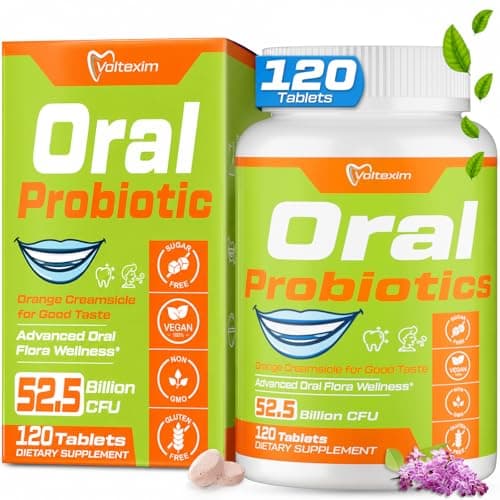 Oral Probiotics for Bad Breath Treatment for Adults, 52.5 Billion CFU Dental Probiotic with Lactobacillus Reuteri for Teeth and Gum Repair for Receding Gums, Fresh Breath, Dry Mouth - 120 Lozenges