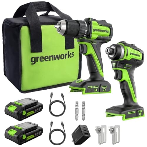 $99.99 | Greenworks 24V Compact Brushless Cordless Drill & Impact Driver Combo Kit at Amazon