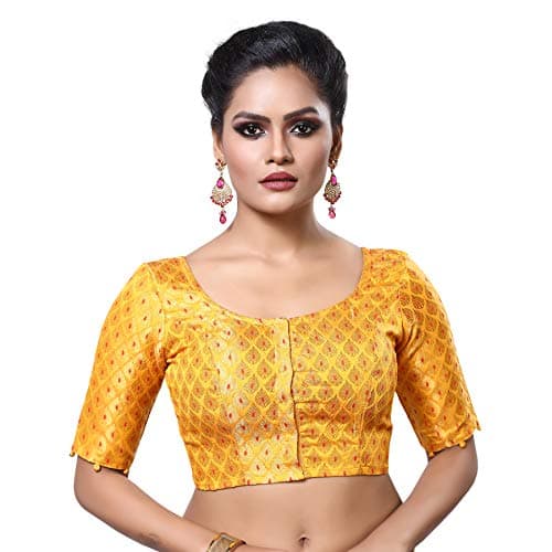 Madhu Fashion Women's Stitched Readymade Saree Blouse (32, Yellow)