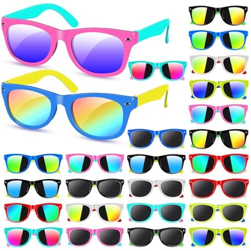 AGGKKY 24 Pack Kids Sunglasses Bulk Party Favors, Neon Toddler Sunglasses Bulk for Age 3-8 Boys Girls with UV400 Protection for Party Favors