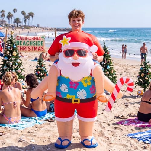 Vertintong Christmas in July Inflatable Santa Costume Kids Xmas Ride on Inflatables Funny Blow up Santa Claus Suit Summer Christmas Hawaiian Cosplay for Boys Girls