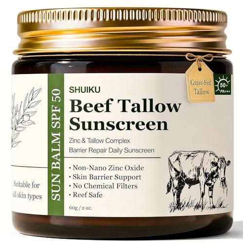 Beef Tallow Sunscreen SPF 50 for Face & Body, Organic Mineral Sunscreen with Non-Nano Zinc Oxide, Water Resistant Moisturizing Sunblock, Instant Sun Protection