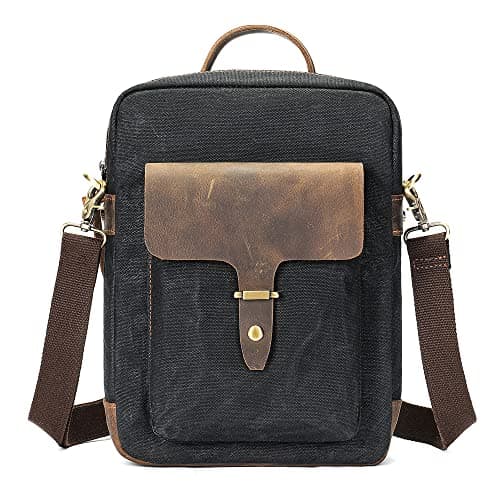 Small Messenger Bag, Lightweight Vintage Waxed Canvas Crossbody Bag for Men or Women Shoulder Sling bag(Black)