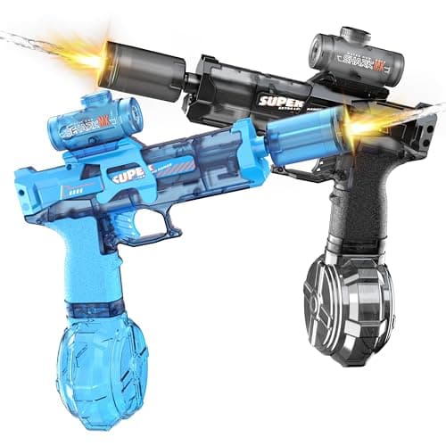 2-Pack Electric Squirt Guns with LED Light-Up & Recoil, Automatic Water Blaster, 320ml Large Capacity, Rechargeable Water Guns for Kids & Adults, Pool, Beach & Backyard (Black & Blue)