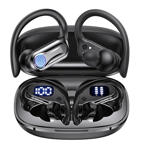 Wireless Sports Earbuds, Bluetooth 6.1 Over-Ear Hook Headphones with 90H Playtime, LED Display Charging Case,ENC Call Noise Cancelling Mic,16.2mm HiFi Deep Bass,IPX7 Waterproof for Gym Running Workout