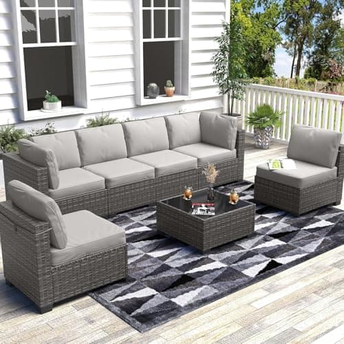 6 Piece Outdoor Patio Furnitur...rden, Porch, Grey + Light Grey