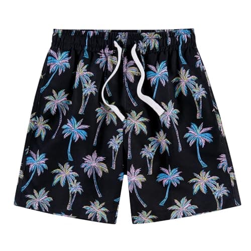 Cozople Boys Swim Trunks with Mesh Liner Hawaii Palm Tree Graphic Bathing Suit Swimwear UPF 50+ Anti Chafe Beach Board Shorts for Casual Swimwear with Pockets