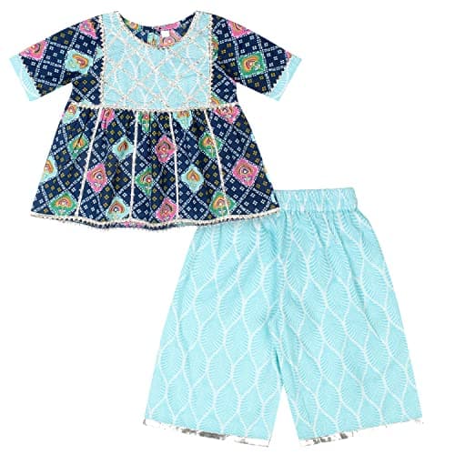 Superminis Baby Girls Cotton Printed Kurti With Gota Work And Straight Palazzo (6-12 Months, Blue)