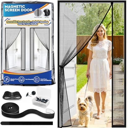 TasticTotes Magnetic Screen Door Mesh - Reversible Left & Right Opening with Magnetic Closure, Keep Buzz Out, Enjoy Fresh Air, Hands Free for Families & Pets (34" x 81", Fit Door Size 32" x 80")
