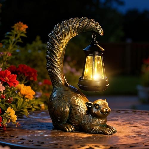 RS FURISON Solar Garden Statues Decor Squirrel with LED Lantern ,Outside Solar Squirrel Decor for Garden,Home,Lawn,Yard, Balcony Ornament- Unique Housewarming Gifts