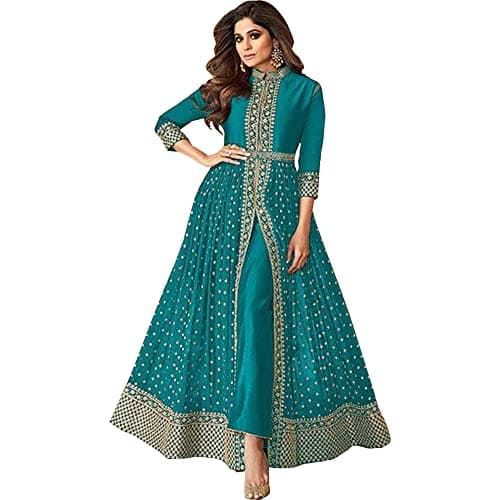 stylishfashion Eid Special Stitched Slit Anarkali Gown Pakistani Indian Designer Anarkali Shalwar Kameez Suits (US, Numeric, 50, Regular, Regular, Sky blue)