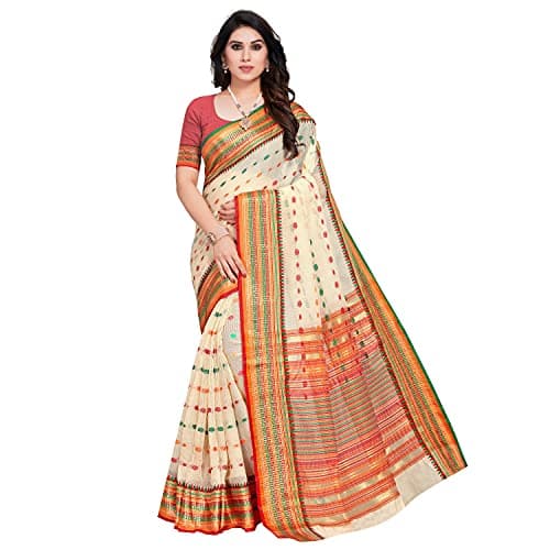 Sidhidata Women's Kota Doria Cotton Manipuri Saree With Unstitched Blouse Piece (X Cream)