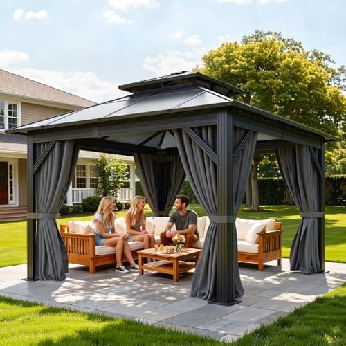 YITAHOME 10x10FT Gazebo Polyca...Backyard, Deck and Lawns, Grey