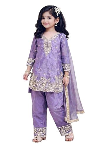 Cholista Indian Ethnic Girls Traditional Wear Kurta Plazzao Set, Embrodiery Work for baby girl. (purpal, 12-13 YEARS)